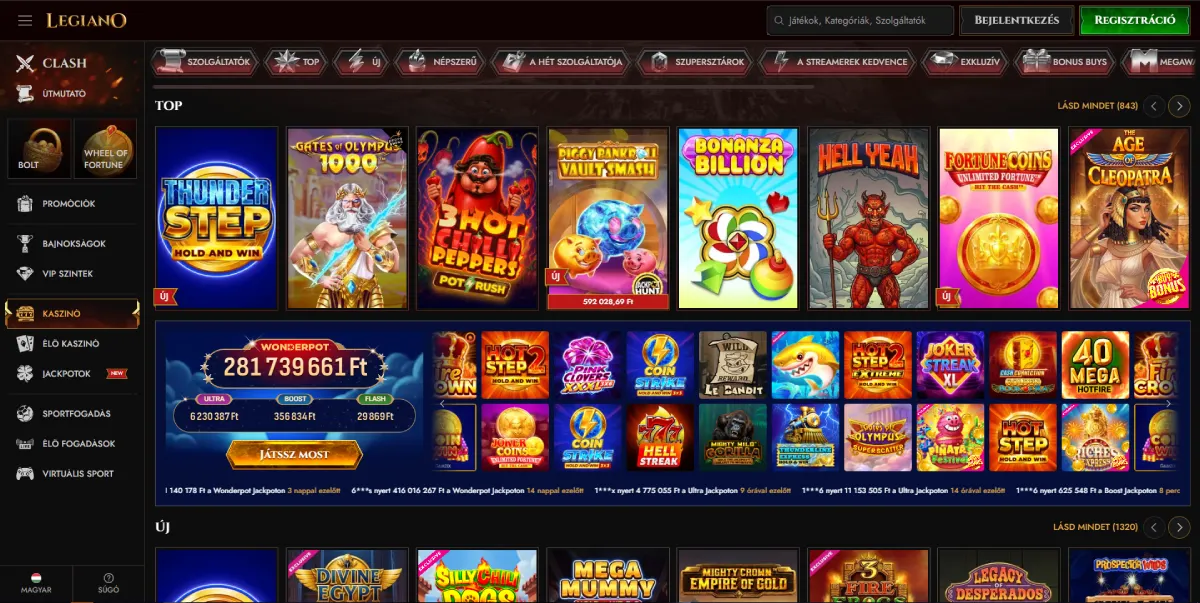 Játékok a Legiano Casino